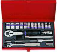 Sada nástrčných hlavic s ráčnou a příslušenstvím King Tony 1/4 CrV 6 hran 2521MR