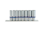 Sada nástrčných prodloužených hlavic King Tony 3/8 CrV 6 hran 10 - 19 mm na kolejnici 3508MR10