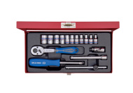 Sada nástrčných hlavic s ráčnou a příslušenstvím King Tony 1/4 CrV 6 hran 16 ks 2516MR