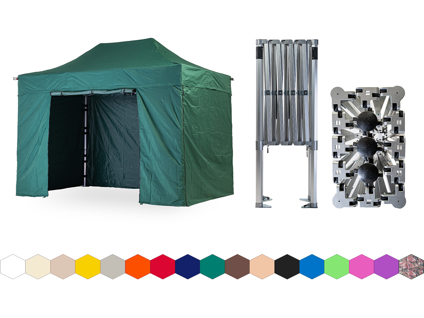 Nůžkový párty stan 2x4 m TENTino BIG HEXAGON Barva opláštění: 9A - ZELENÁ