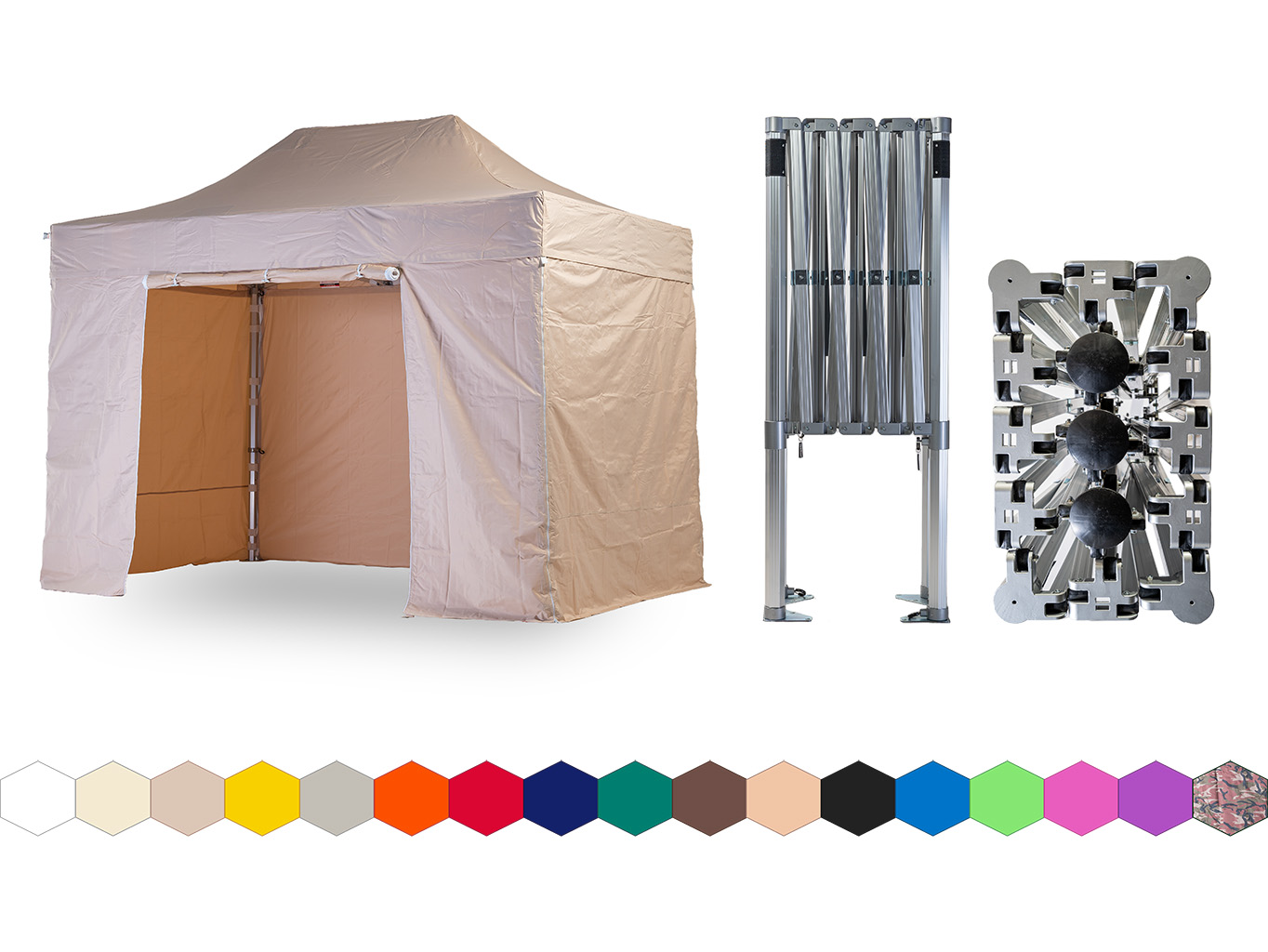 Nůžkový párty stan 2x4 m TENTino BIG HEXAGON Barva opláštění: 3A - BÉŽOVÁ