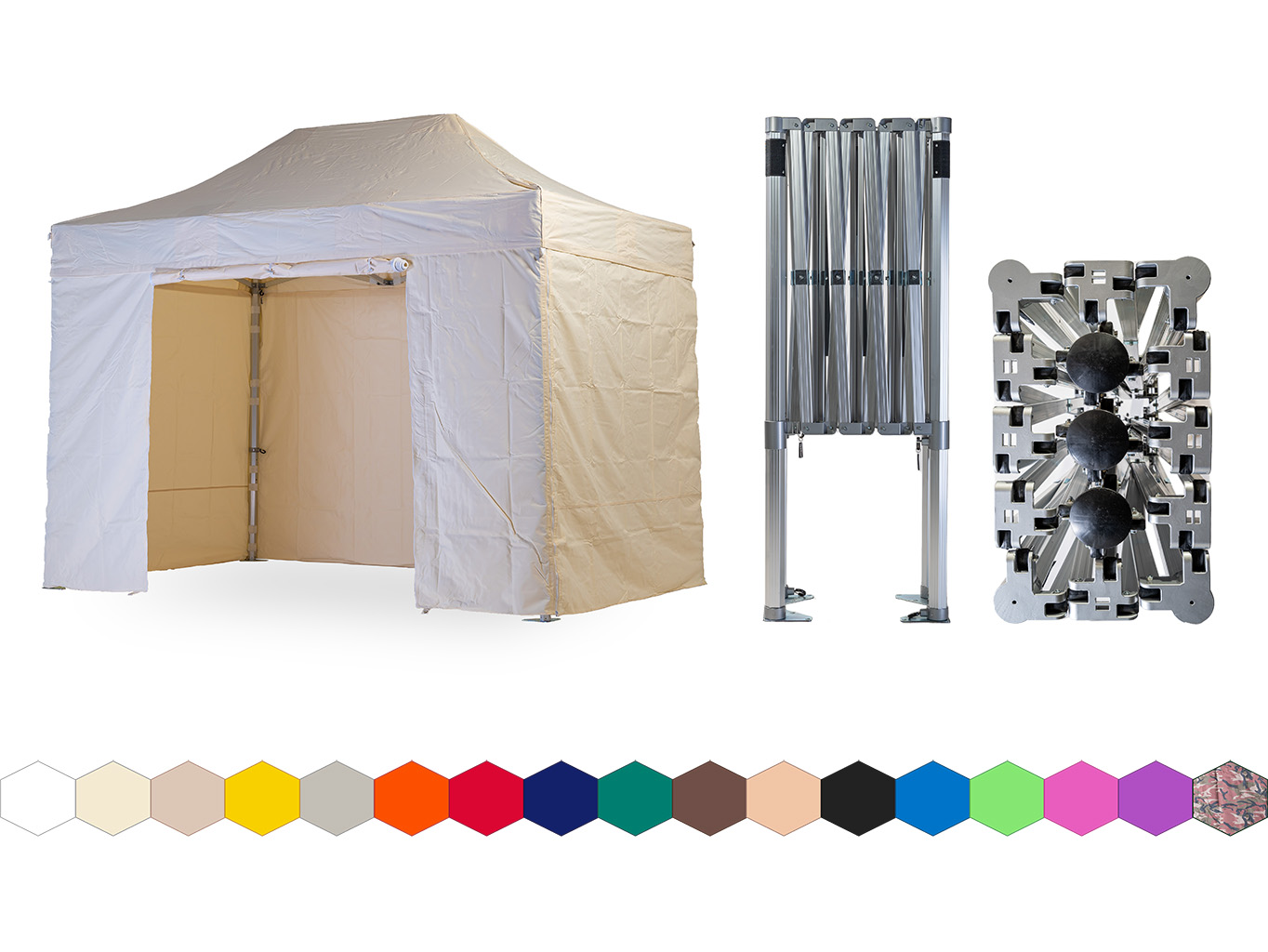 Nůžkový párty stan 2x4 m TENTino BIG HEXAGON Barva opláštění: 2A - KRÉMOVÁ