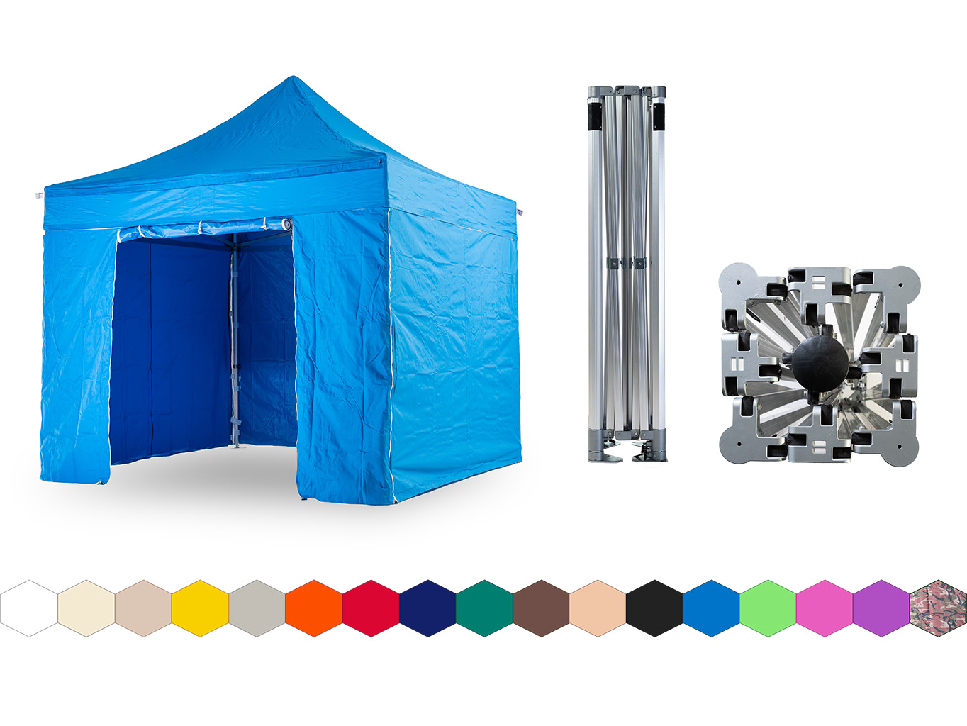 Nůžkový párty stan 3x3 m TENTino BIG HEXAGON Barva opláštění: 12A - SVĚTLE MODRÁ