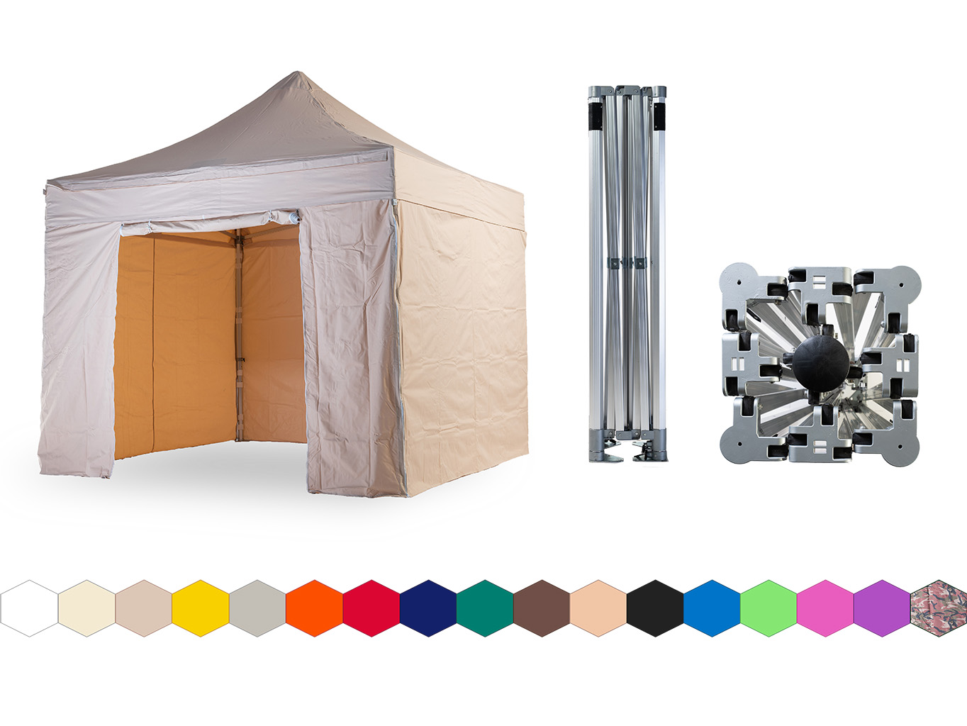 Nůžkový párty stan 3x3 m TENTino BIG HEXAGON Barva opláštění: 3A - BÉŽOVÁ