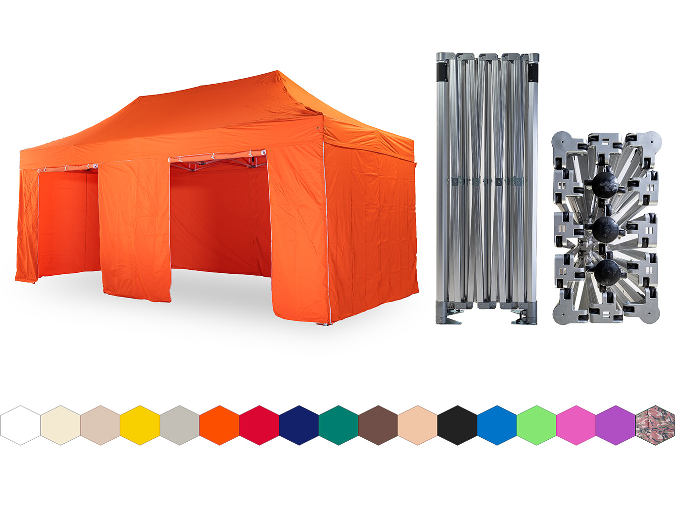 Nůžkový párty stan 3x6 m /4 nohy TENTino BIG HEXAGON Barva opláštění: 6A - ORANŽOVÁ