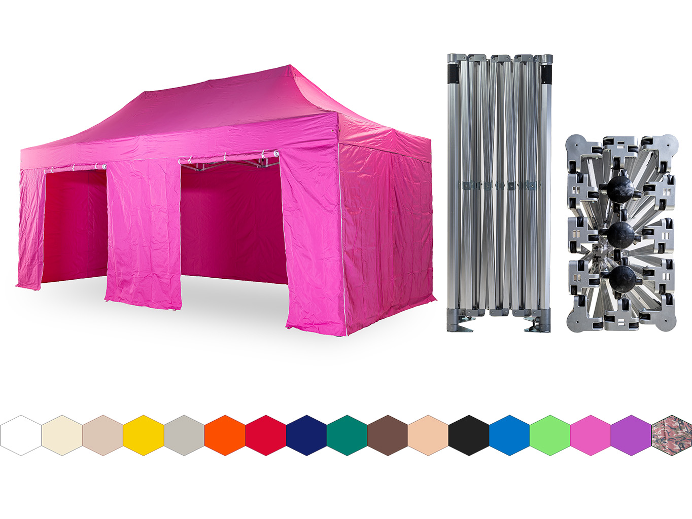 Nůžkový párty stan 3x6 m /4 nohy TENTino BIG HEXAGON Barva opláštění: 14A - RŮŽOVÁ