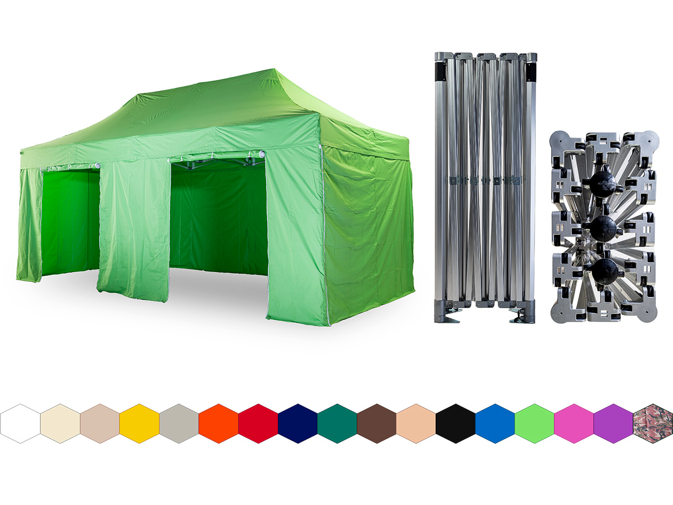 Nůžkový párty stan 3x6 m /4 nohy TENTino BIG HEXAGON Barva opláštění: 13A - SVĚTLE ZELENÁ