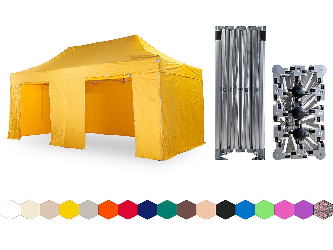 Nůžkový párty stan 3x6 m /4 nohy TENTino BIG HEXAGON Barva opláštění: 4A - ŽLUTÁ