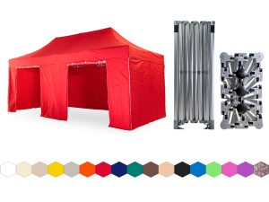 Nůžkový párty stan 3x6 m /4 nohy TENTino BIG HEXAGON Barva opláštění: 7A - ČERVENÁ