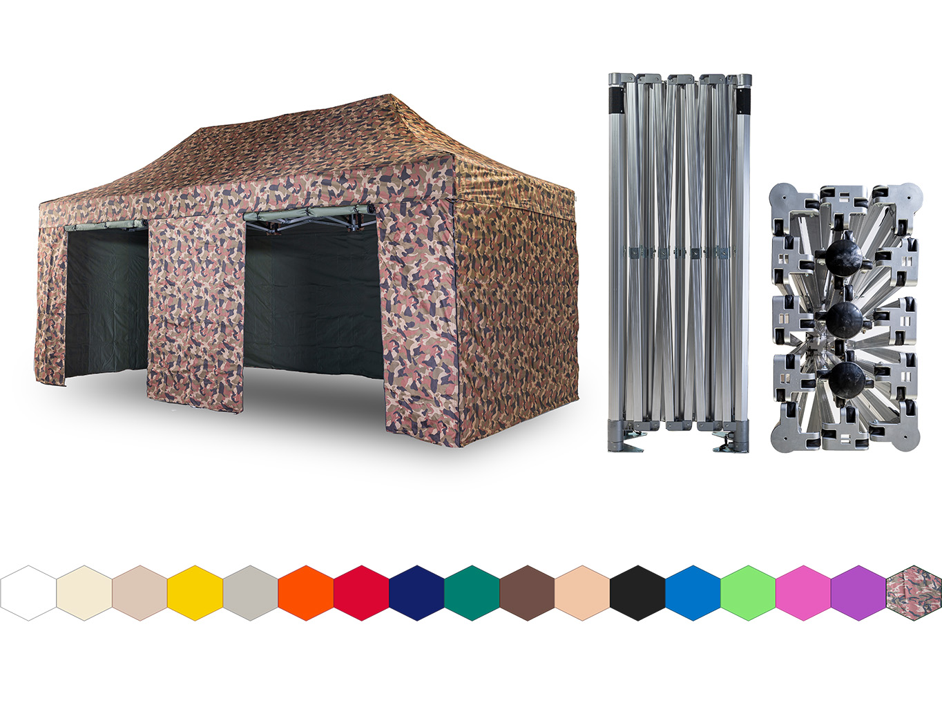 Nůžkový párty stan 3x6 m /4 nohy TENTino BIG HEXAGON Barva opláštění: 16A - MASKÁČOVÁ