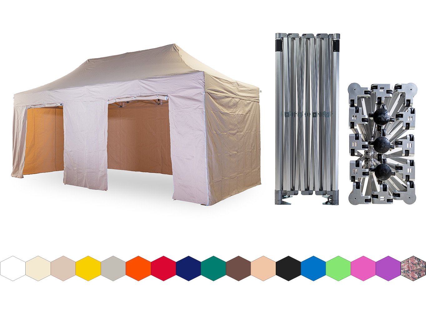 Nůžkový párty stan 3x6 m /4 nohy TENTino BIG HEXAGON Barva opláštění: 3A - BÉŽOVÁ