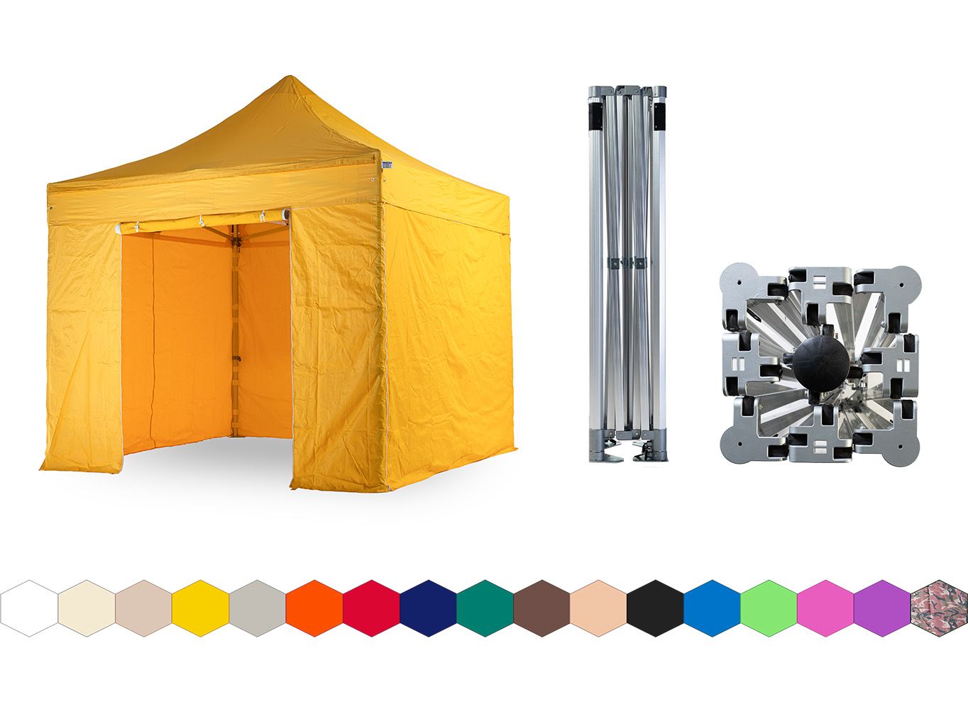 Nůžkový párty stan 4x4 m TENTino BIG HEXAGON Barva opláštění: 4A - ŽLUTÁ