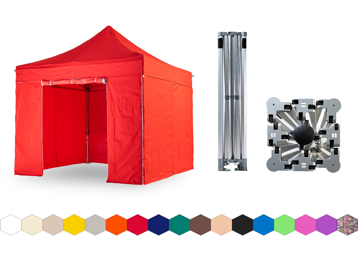 Nůžkový párty stan 4x4 m TENTino BIG HEXAGON Barva opláštění: 7A - ČERVENÁ