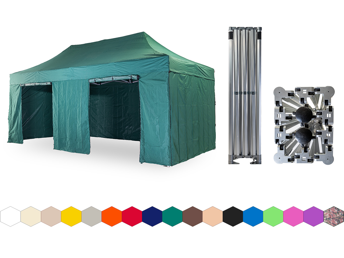 Nůžkový párty stan 4x6 m /4 nohy TENTino BIG HEXAGON Barva opláštění: 9A - ZELENÁ