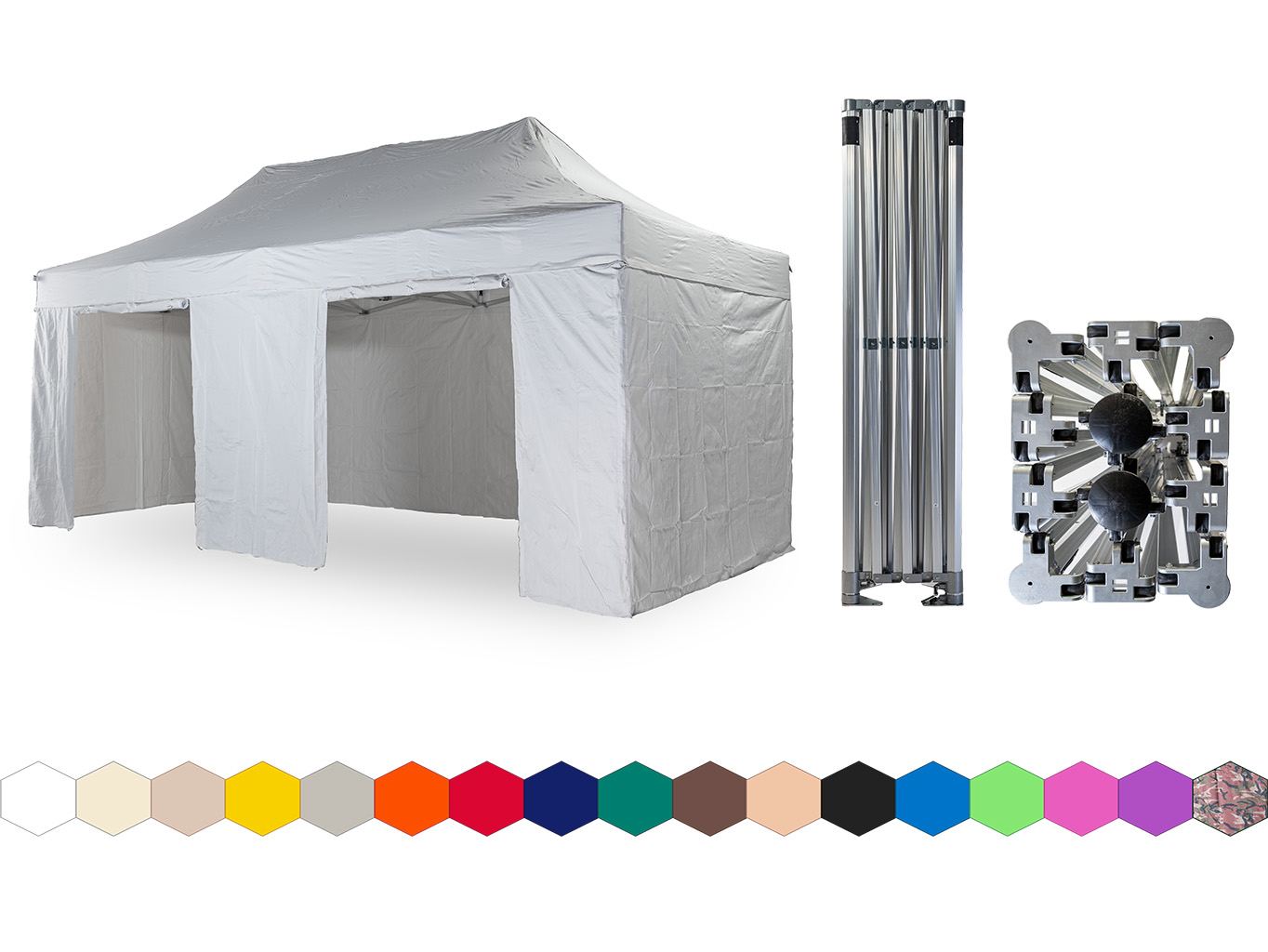 Nůžkový párty stan 4x6 m /4 nohy TENTino BIG HEXAGON Barva opláštění: 1A - BÍLÁ