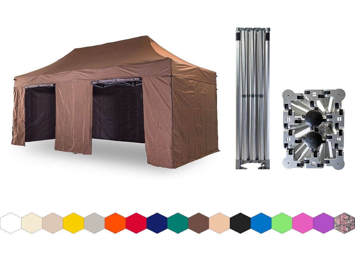 Nůžkový párty stan 4x6 m /4 nohy TENTino BIG HEXAGON Barva opláštění: 10A - HNĚDÁ