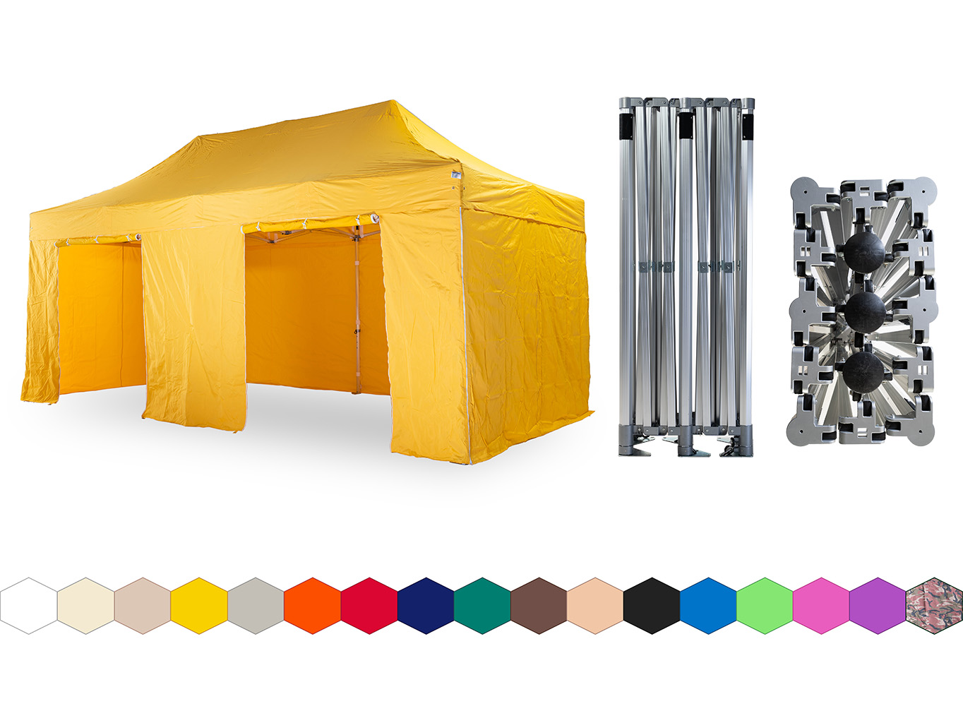 Nůžkový párty stan 4x8 m TENTino BIG HEXAGON Barva opláštění: 4A - ŽLUTÁ