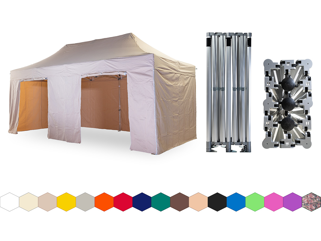 Nůžkový párty stan 4x8 m TENTino BIG HEXAGON Barva opláštění: 3A - BÉŽOVÁ