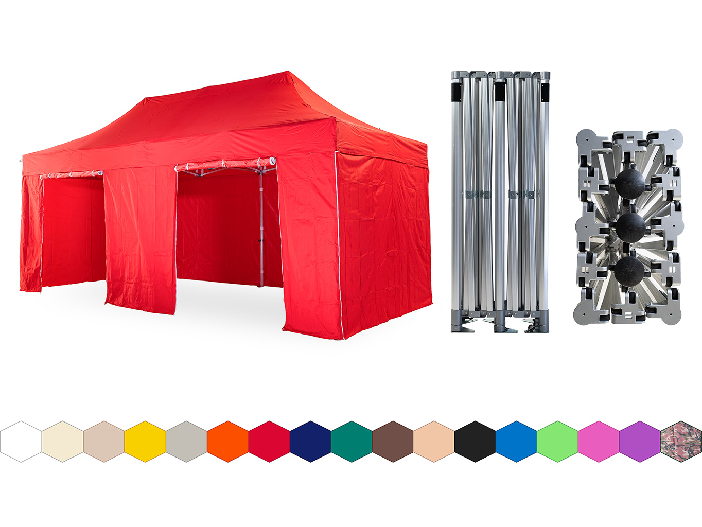 Nůžkový párty stan 4x8 m TENTino BIG HEXAGON Barva opláštění: 7A - ČERVENÁ