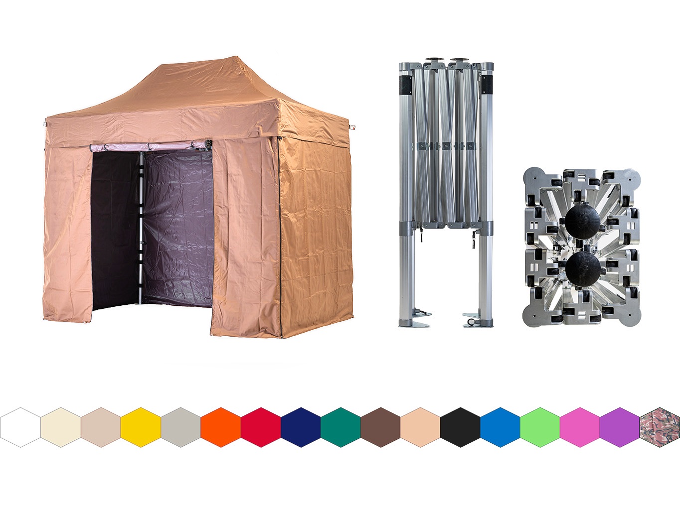 Nůžkový párty stan 2x3 m TENTino BIG HEXAGON Barva opláštění: 10B - SVĚTLE HNĚDÁ