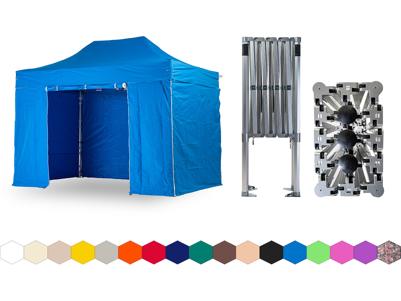 Nůžkový párty stan 2x4 m TENTino BIG HEXAGON EXTREME Barva opláštění: 12A - SVĚTLE MODRÁ