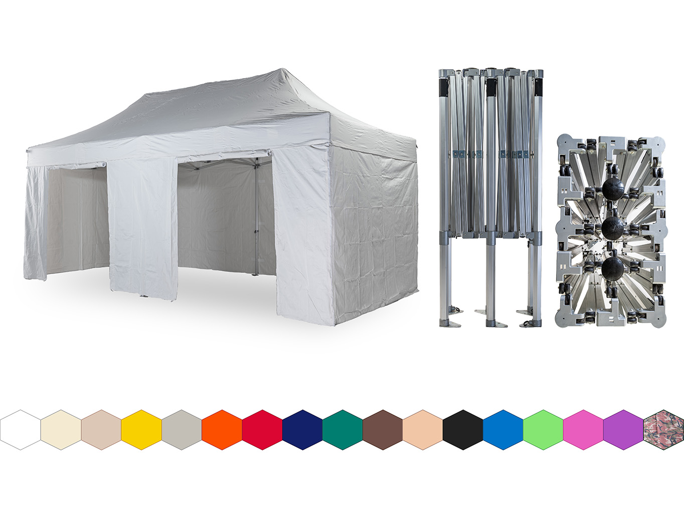 Nůžkový párty stan 4x6 m /6 noh TENTino BIG HEXAGON Barva opláštění: 1A - BÍLÁ