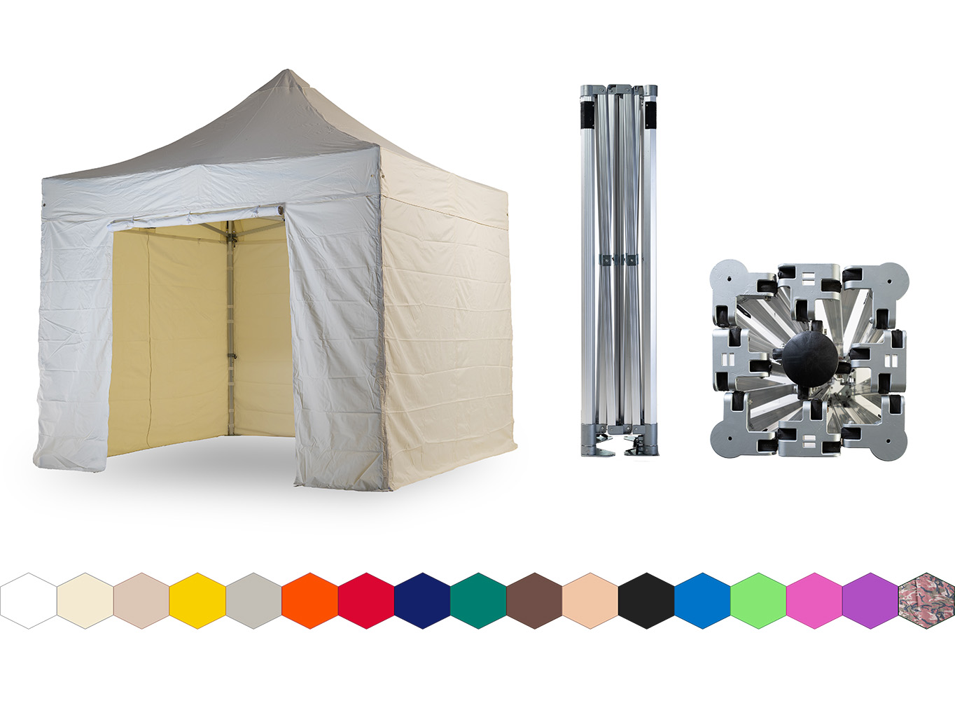 Nůžkový párty stan 4x4 m TENTino BIG HEXAGON EXTREME Barva opláštění: 2A - KRÉMOVÁ