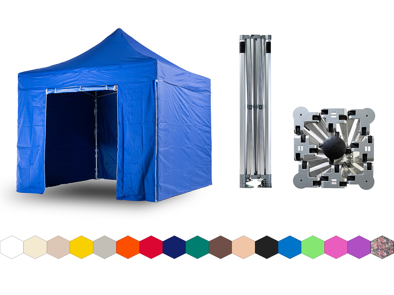 Nůžkový párty stan 4x4 m TENTino BIG HEXAGON EXTREME Barva opláštění: 8A - MODRÁ