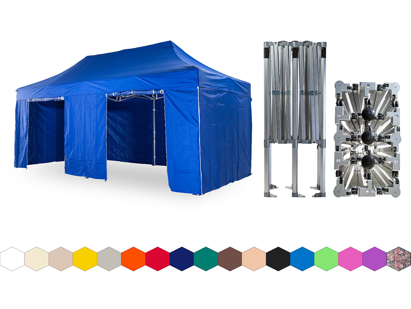 Nůžkový párty stan 4x6 m /6 noh TENTino BIG HEXAGON EXTREME Barva opláštění: 8A - MODRÁ