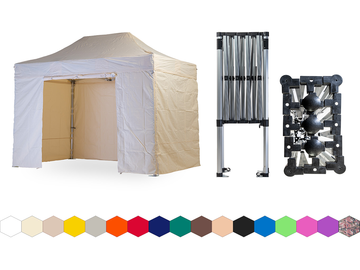 Nůžkový párty stan 2x4 m TENTino SMALL HEXAGON Barva opláštění: 2A - KRÉMOVÁ