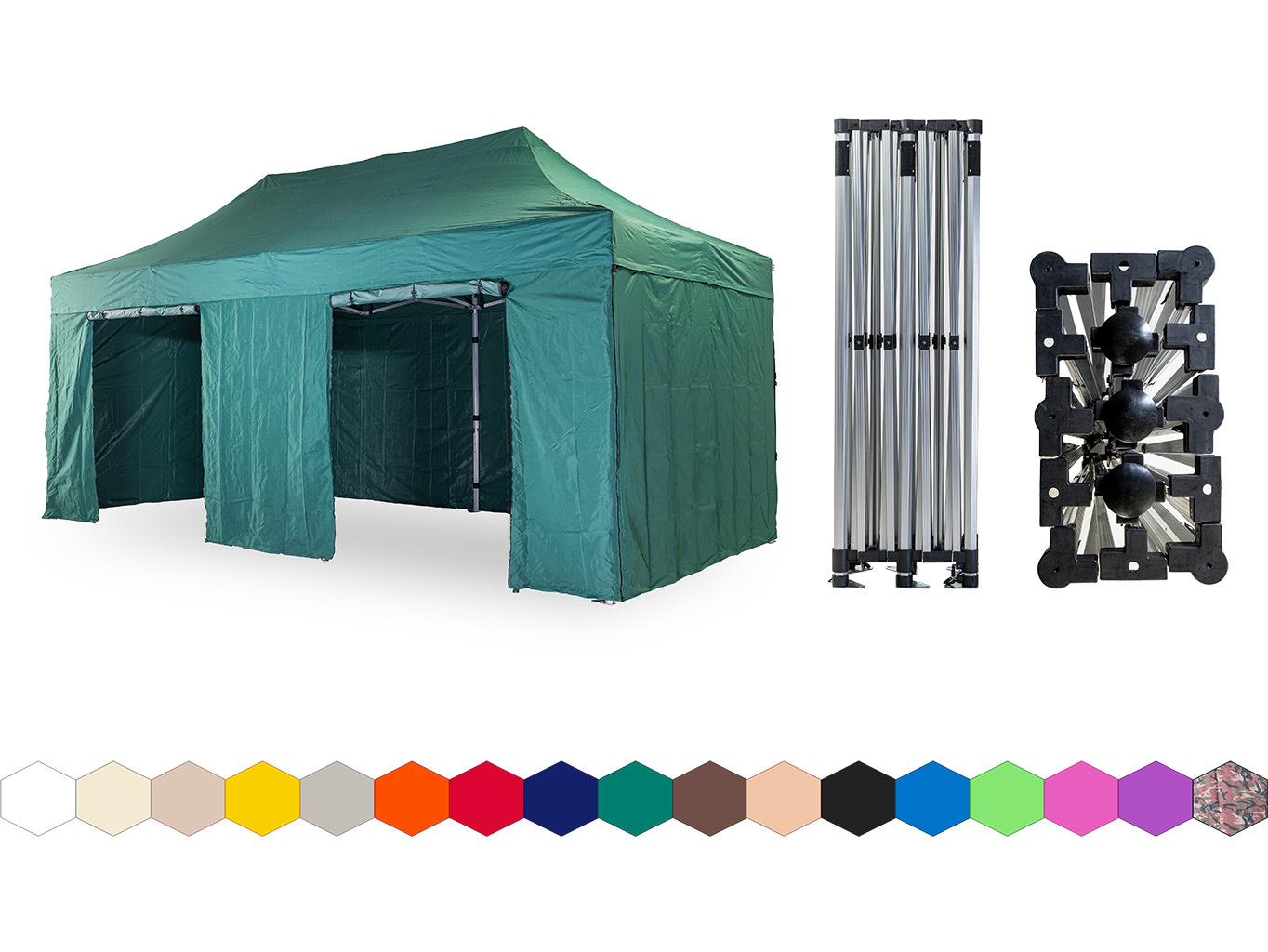 Nůžkový párty stan 3x6 m TENTino SMALL HEXAGON Barva opláštění: 9A - ZELENÁ