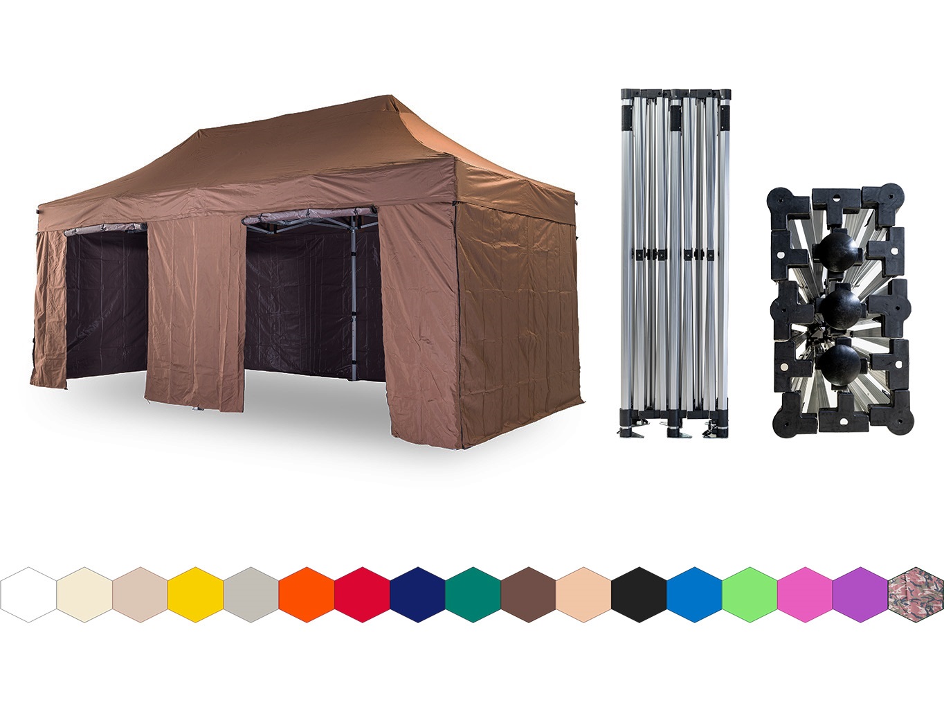 Nůžkový párty stan 3x6 m TENTino SMALL HEXAGON Barva opláštění: 10A - HNĚDÁ