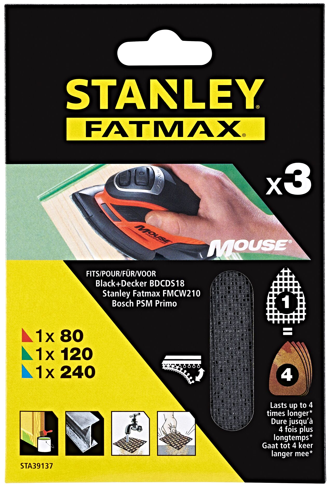 STANLEY STA39137 sada brusných mřížek pro Mouse KA2000 (3 ks)