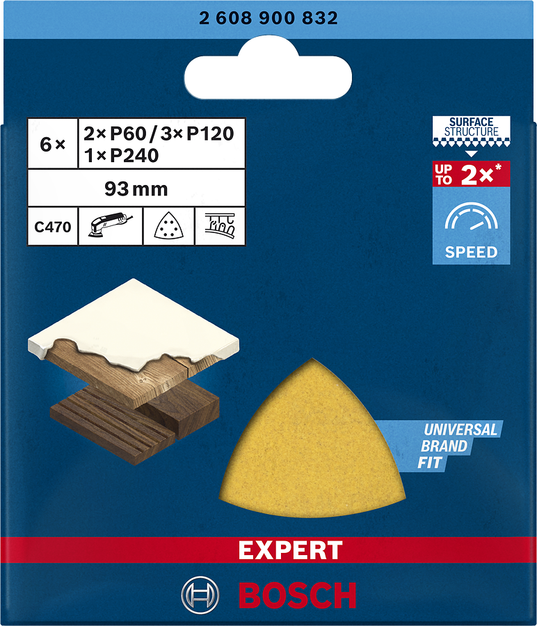 BOSCH Expert C470 93 x 93 mm trojúhelníkové brusné papíry (G 60/120/240)