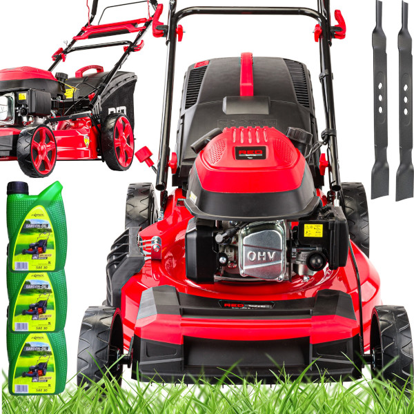 POWERMAT  Benzínová sekačka na trávu +3x olej + 2ks nožů RTKSS0096 RED TECHNIC