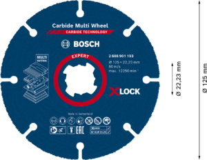 Kotouč řezný Bosch Carbide Multi Wheel X-LOCK 115×1 mm Dostupné varianty: Víceúčelový řezný kotouč Bosch EXPERT Carbide Multi Wheel systému X-LOCK ø 125 mm