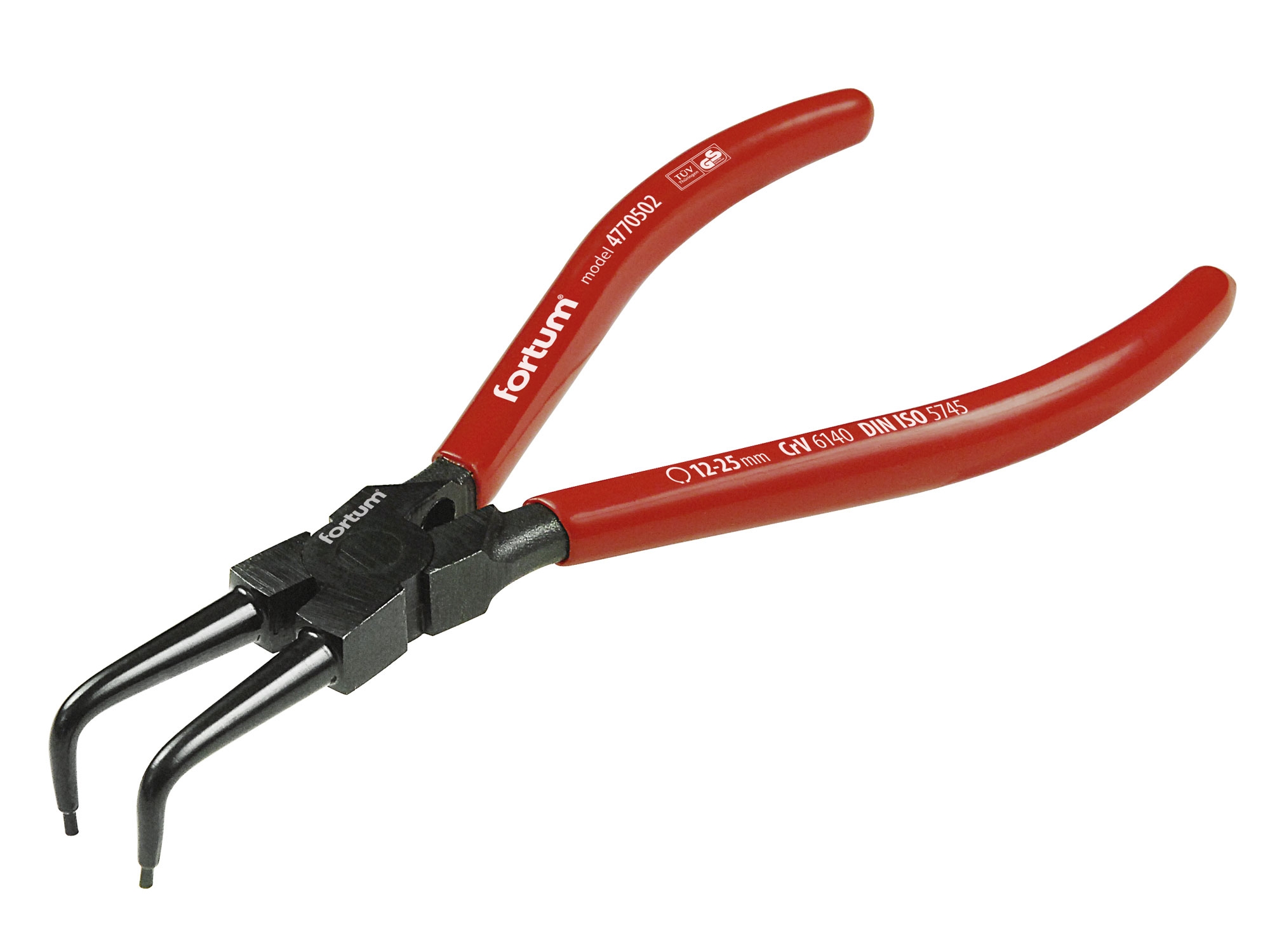 Zahnuté vnitřní segerové kleště 61CrV4 FORTUM Dostupné varianty: Zahnuté vnitřní segerové kleště 61CrV4 FORTUM 180 mm (rozsah 19-60 mm)