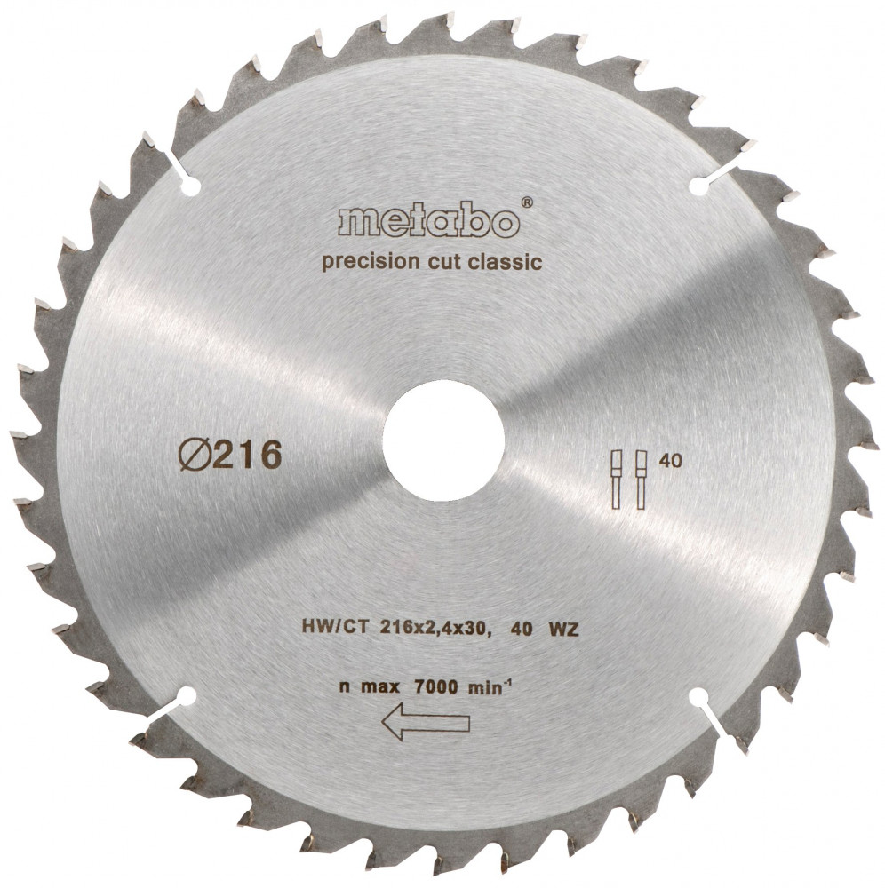 Metabo pilový kotouč precision cut wood - classic 216x30mm 40Z 5° negativ 628060000