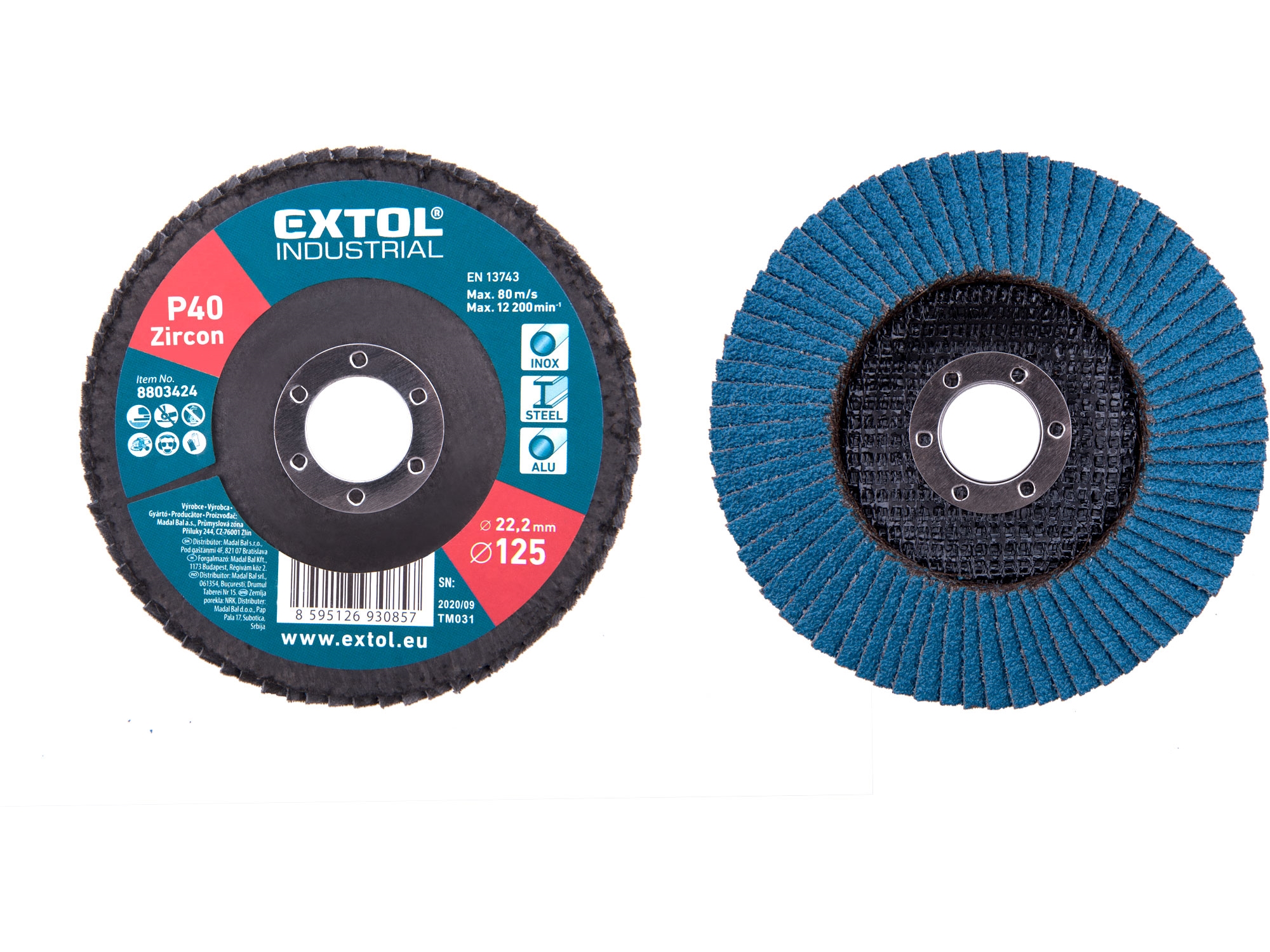 Kotouč lamelový šikmý zirkonový EXTOL INDUSTRIAL ø 125 mm Dostupné varianty: Kotouč lamelový šikmý zirkonový EXTOL INDUSTRIAL ø 125 mm/40 hrubost