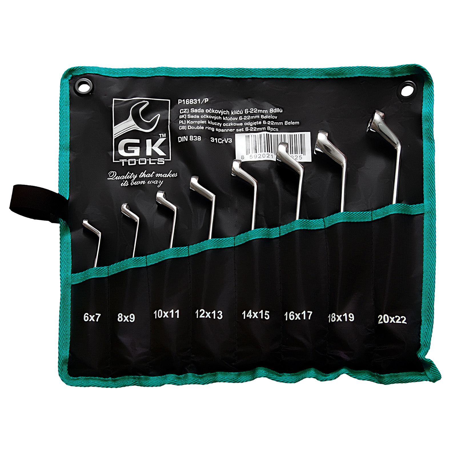 Sada vyhnutých očkových klíčů (8ks) GK TOOLS 6-22 mm v obalu