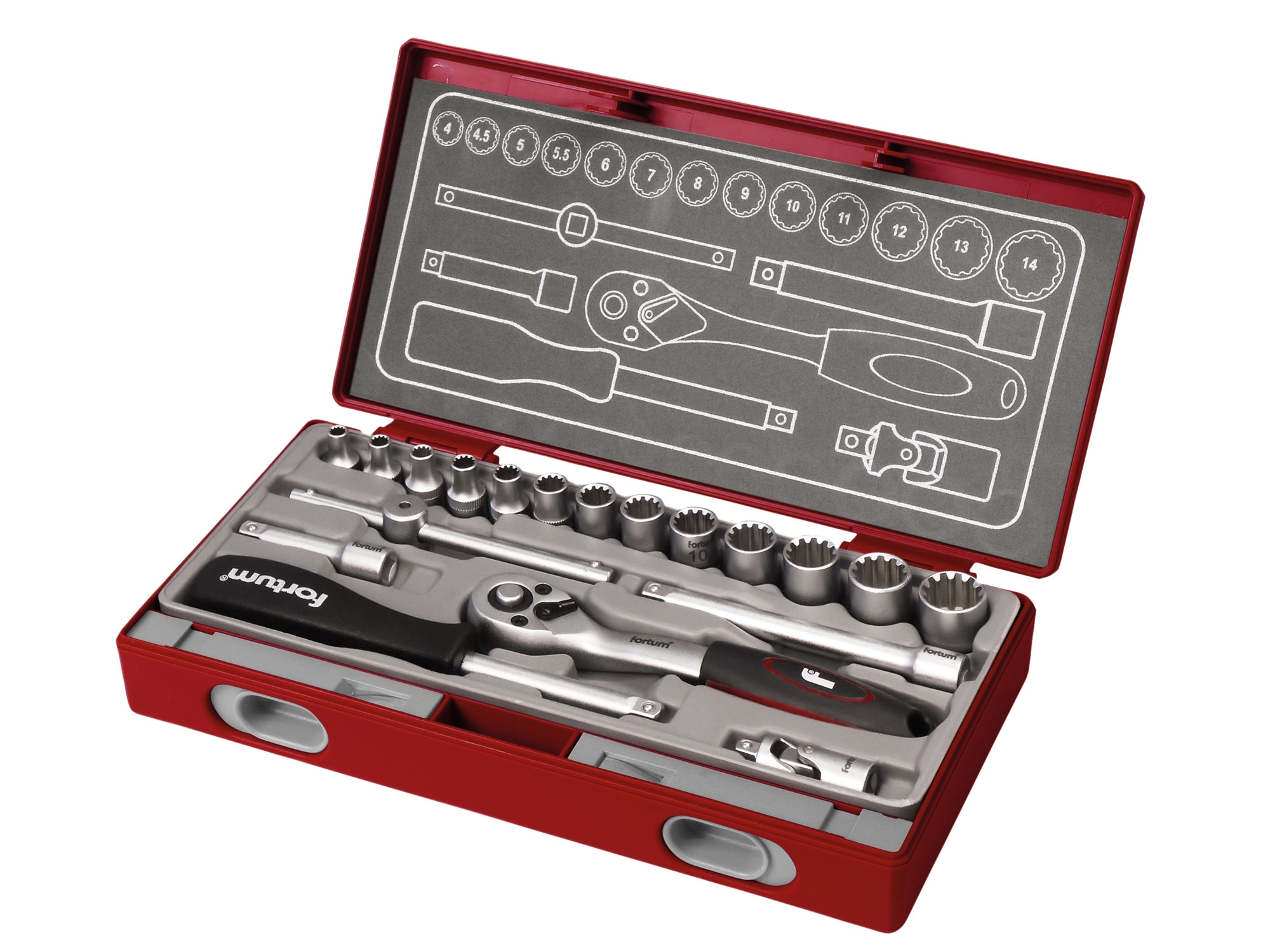 Extol Fortum sada nástrčných klíčů Multi-lock 19ks