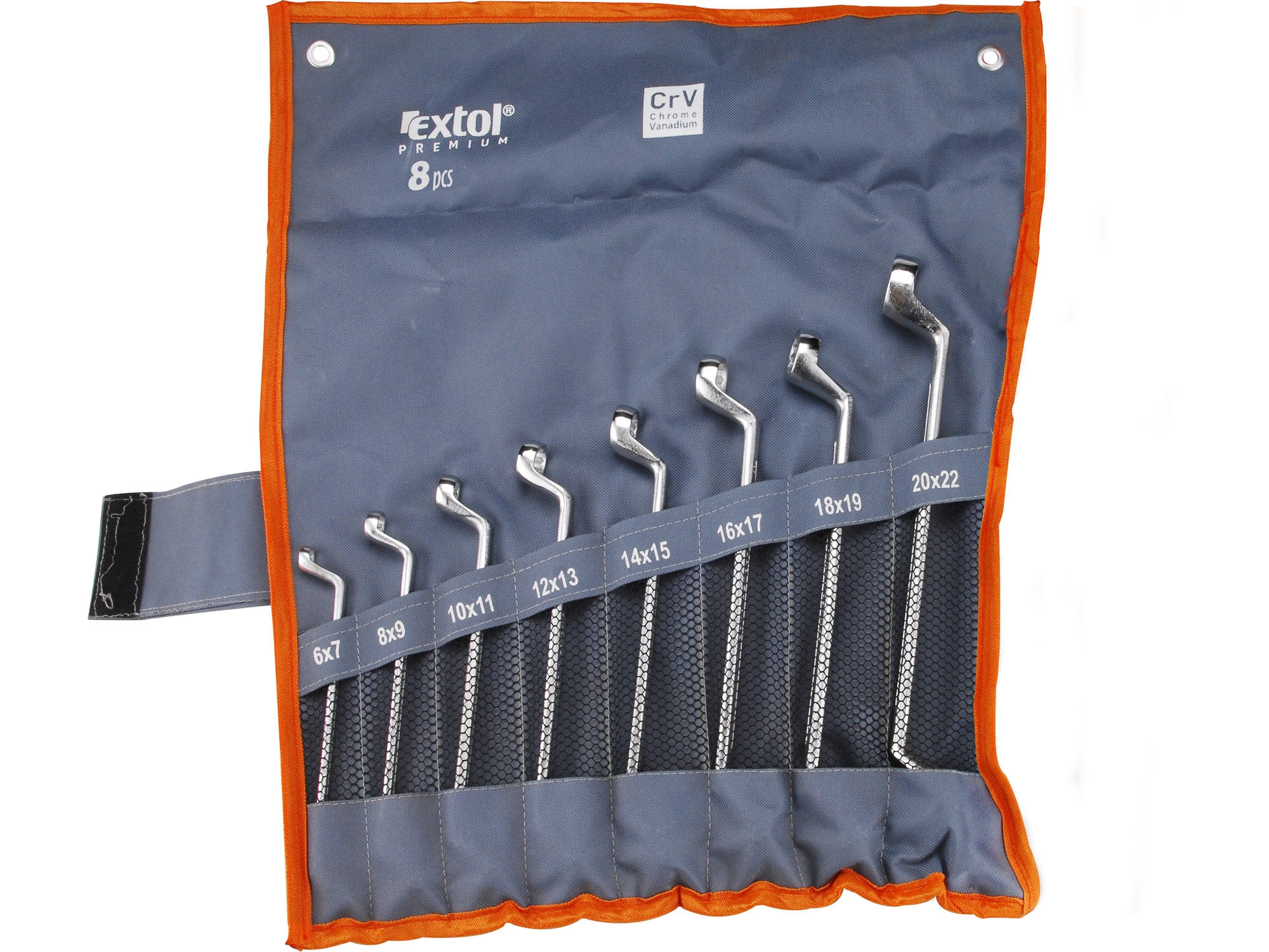 Sada vyhnutých očkových klíčů (8ks) EXTOL PREMIUM CrV 6-22 mm