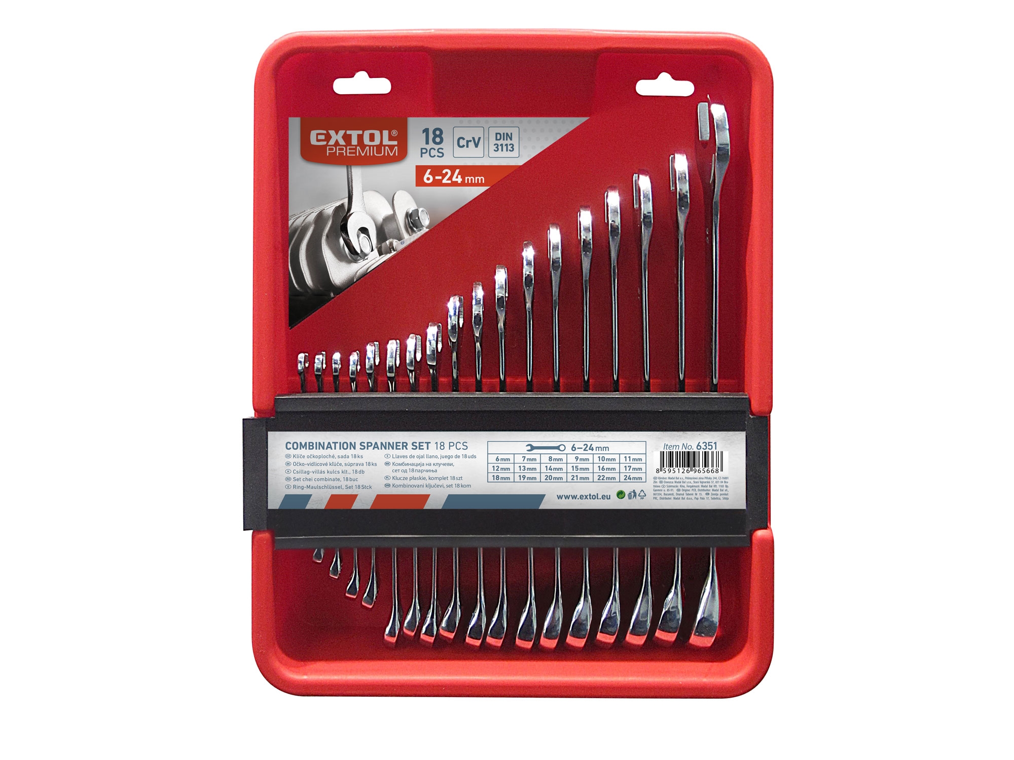 Sada očkoplochých klíčů (18ks) EXTOL PREMIUM CrV 6-24 mm