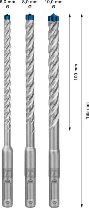 Sada vrtáků do betonu SDS plus-7X Bosch EXPERT Dostupné varianty: 3dílná sada vrtáků do betonu SDS plus-7x Bosch EXPERT 6/8/10 mm
