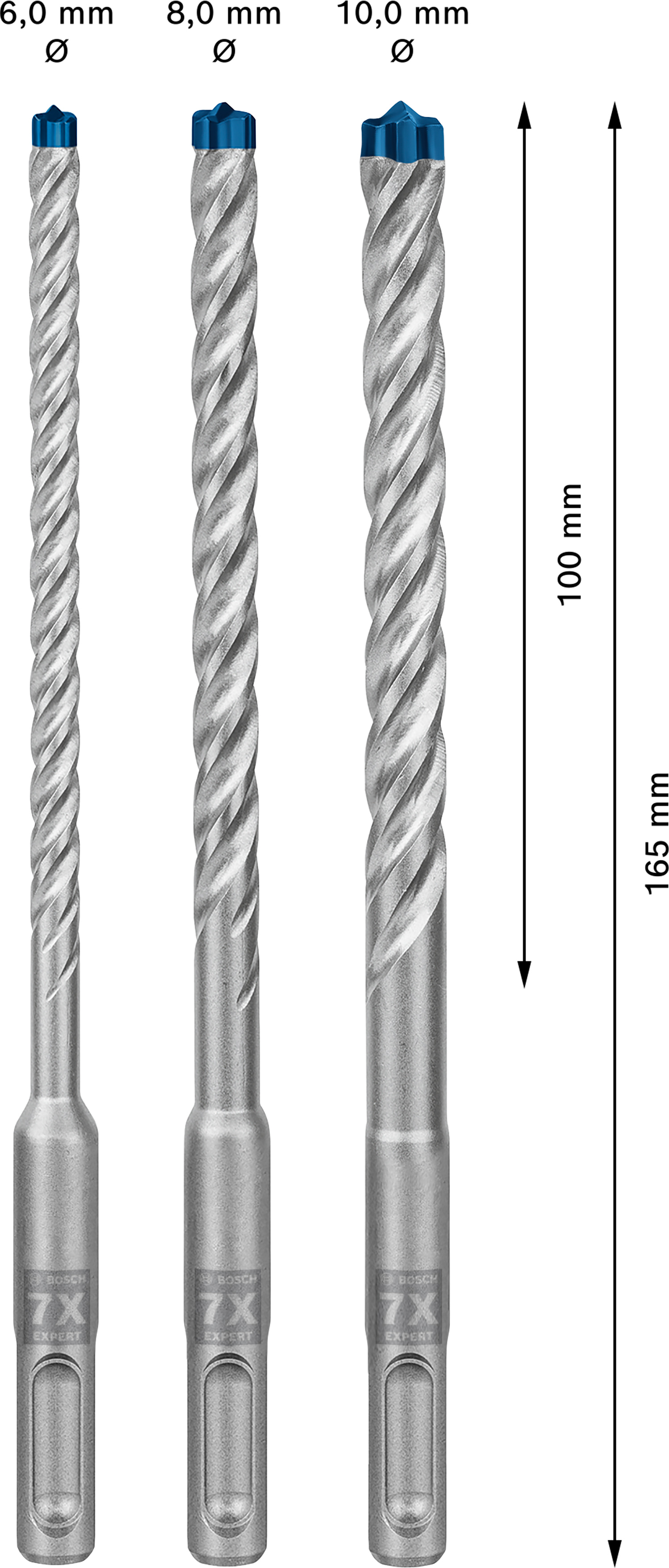 Sada vrtáků do betonu SDS plus-7X Bosch EXPERT Dostupné varianty: 3dílná sada vrtáků do betonu SDS plus-7x Bosch EXPERT 6/8/10 mm