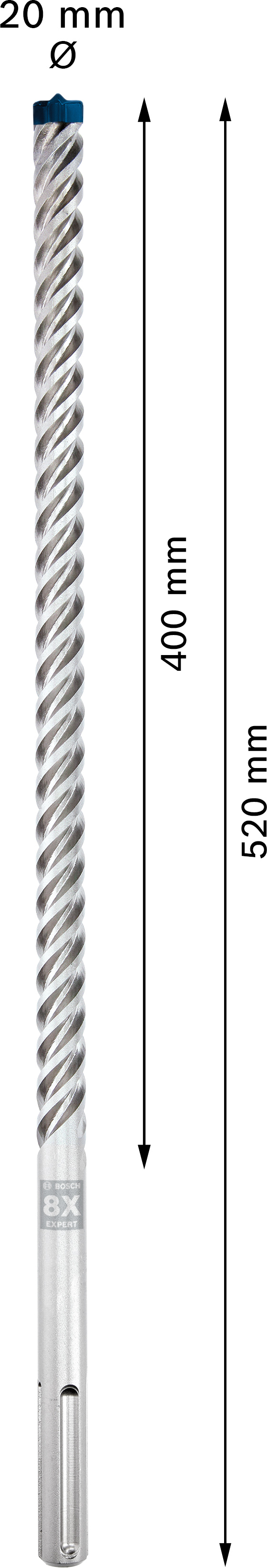 Vrták do betonu SDS MAX-8X Bosch EXPERT Dostupné varianty: Vrták do betonu SDS MAX-8X Bosch EXPERT 20x400x520 mm