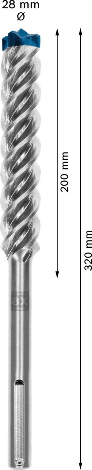 Vrták do betonu SDS MAX-8X Bosch EXPERT Dostupné varianty: Vrták do betonu SDS MAX-8X Bosch EXPERT 28x200x320 mm