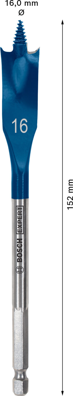 Plochý frézovací vrták do dřeva Bosch EXPERT Self Cut Speed Dostupné varianty: Plochý frézovací vrták do dřeva Bosch EXPERT Self Cut Speed 16 x 152 mm