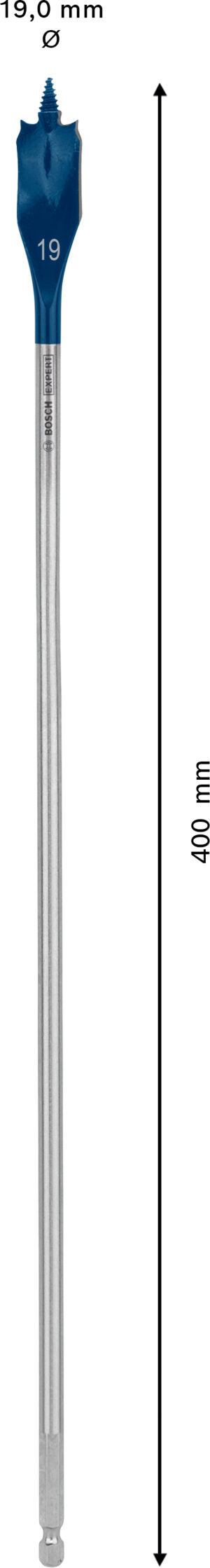 Plochý frézovací vrták do dřeva Bosch EXPERT Self Cut Speed Dostupné varianty: Plochý frézovací vrták do dřeva Bosch EXPERT Self Cut Speed 19 x 400 mm