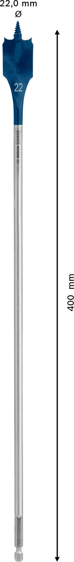 Plochý frézovací vrták do dřeva Bosch EXPERT Self Cut Speed Dostupné varianty: Plochý frézovací vrták do dřeva Bosch EXPERT Self Cut Speed 22 x 400 mm